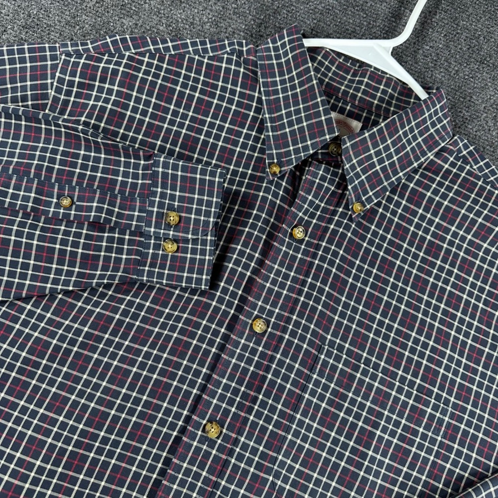 Brooks Brothers Button Down Mens L Large Navy Blue Plaid Non Iron Cotton‎ Shirt